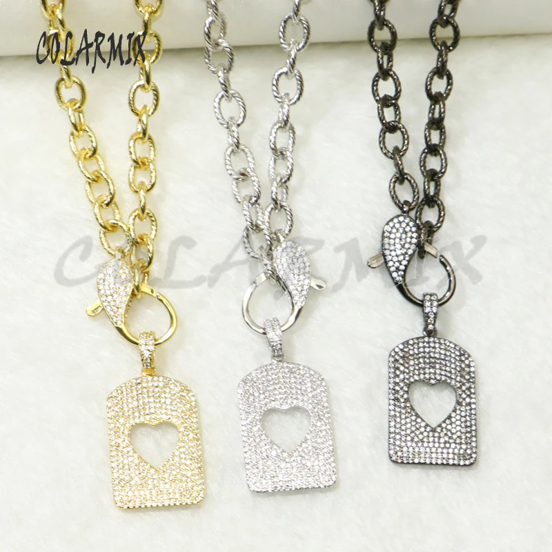 

3 strands Rectangle Tag pendants necklace link necklace multi color Zircon jewels fashion jewelry accessories for women 50542