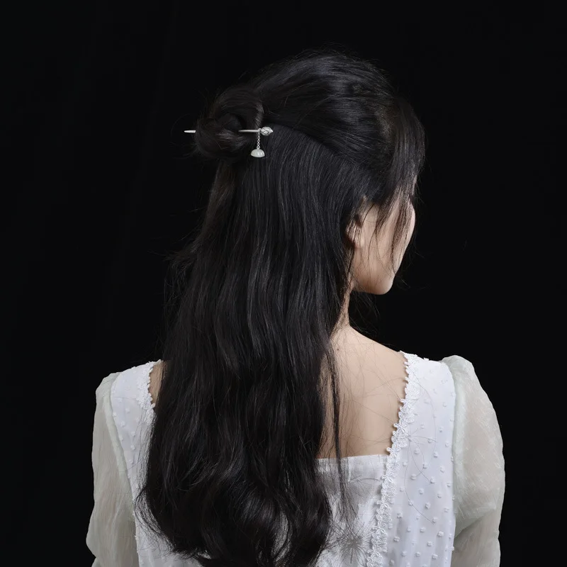 Женские серебряные шпильки для волос в форме лотоса китайская Нефритовая