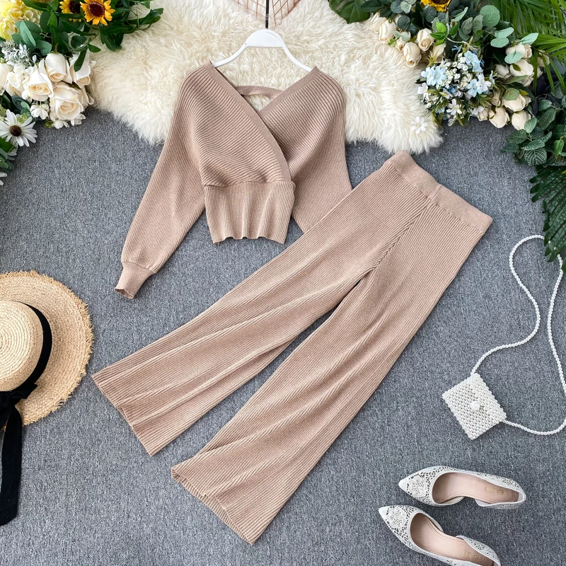 Женский Блестящий вязаный комплект SINGRAIN из двух предметов осенне-зимний свитер с