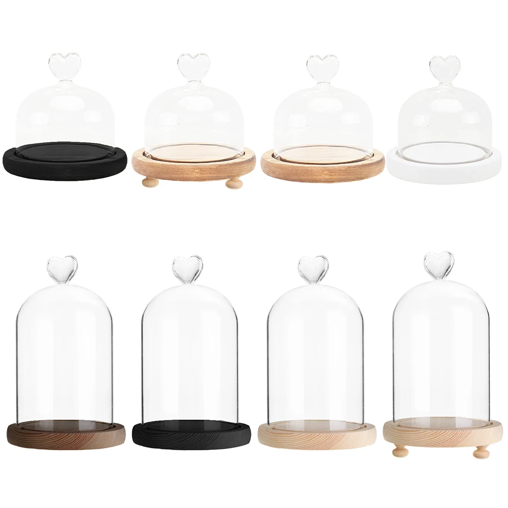 Стеклянная купольная колокольчик баночка с деревянной основой пылезащитная