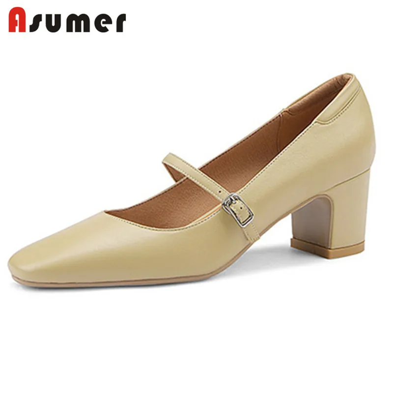 

Женские туфли-лодочки Asumer из натуральной кожи, с квадратным носком, на высоком каблуке