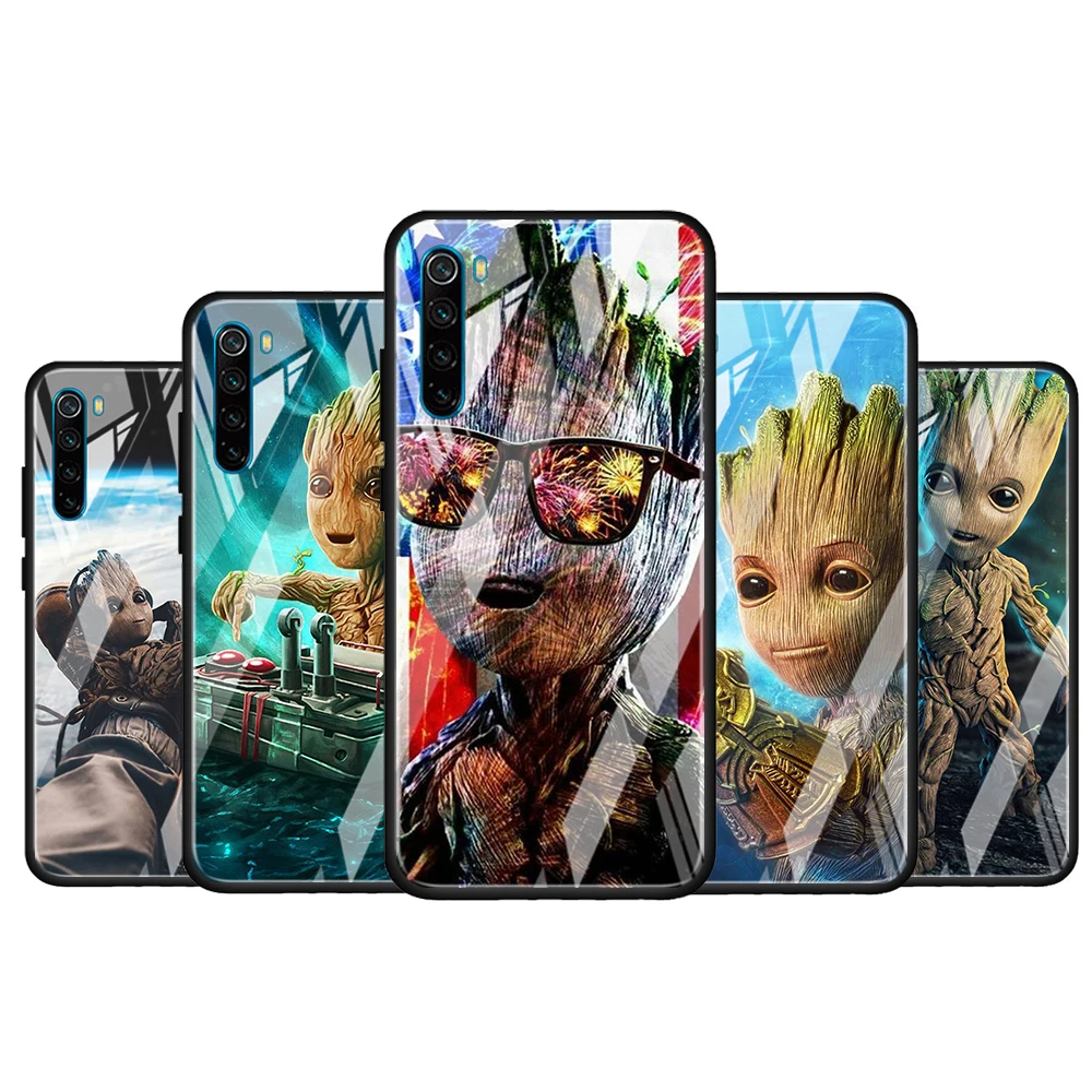 

Groot Marvel Avengers for Xiaomi Redmi K40 K30 K20 Pro Plus 9C 9A 9 8A 7 Luxury Shell Tempered Glass Phone Case Cover