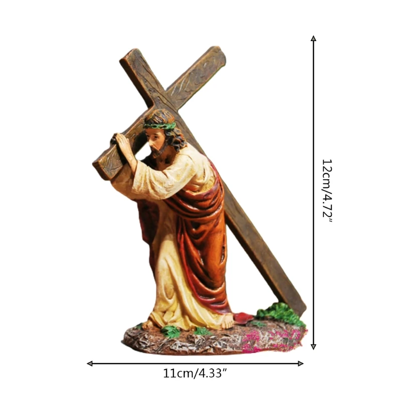

Jesus Carring The Cross Statue Religious Figurines Christian Resin Ornament Holy Catholic Crafts Home Office Chruch Car 85DB