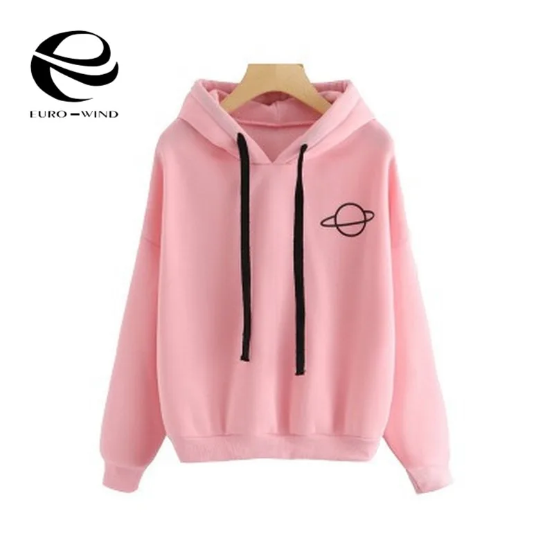 Женские толстовки с принтом планеты повседневные одноцветные Свободные на