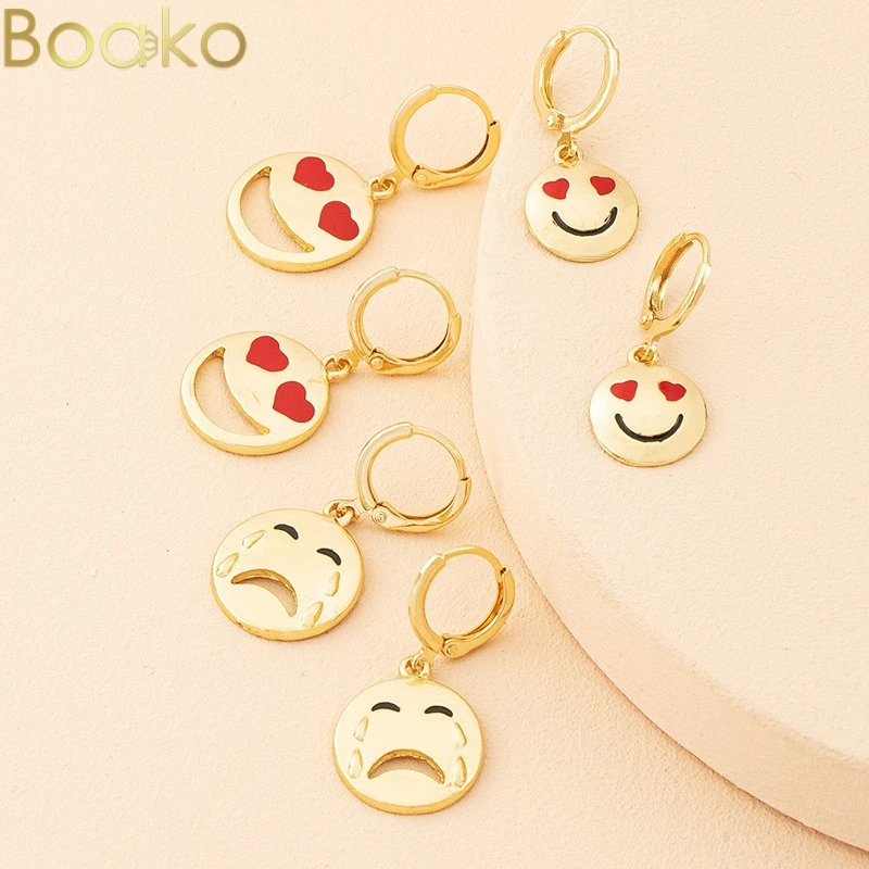 

2021 Trend All-match Dripping Oil Pendant Stud Earrings Smiley Face Love Eyes INS Earrings For Women Party Fashion Jewelry