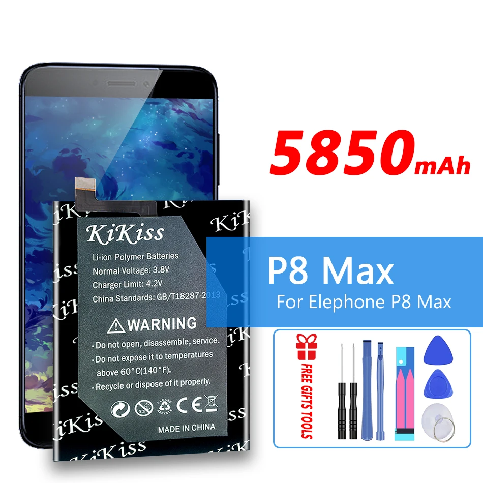 

KiKiss High Capacity 5850mAh Battery Replacement For Elephone P8 Max P8Max Batteries Bateria Smart Phone + Gift tools