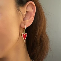 u magical french red color metallic love heart hoop earring for women bling bling rhinestone gold earring jewelry accessories