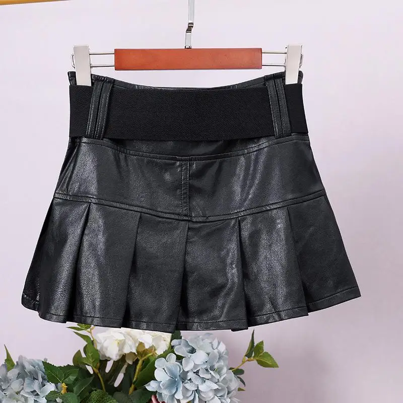 Модная плиссированная кожаная юбка с заклепками Женская осенне-зимняя короткая