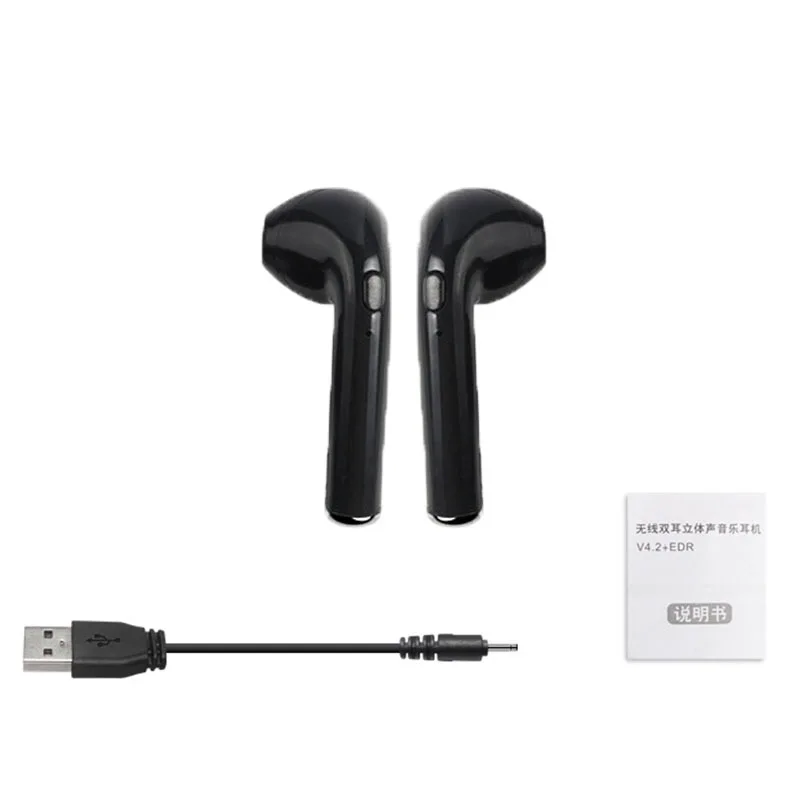 two black I7 Bluetooth беспроводные наушники-вкладыши для i7s tws наушники спортивные с микрофоном для iPhone samsung huawei LG PK i9 i11 i12 i14 i200 - Цвет: two black