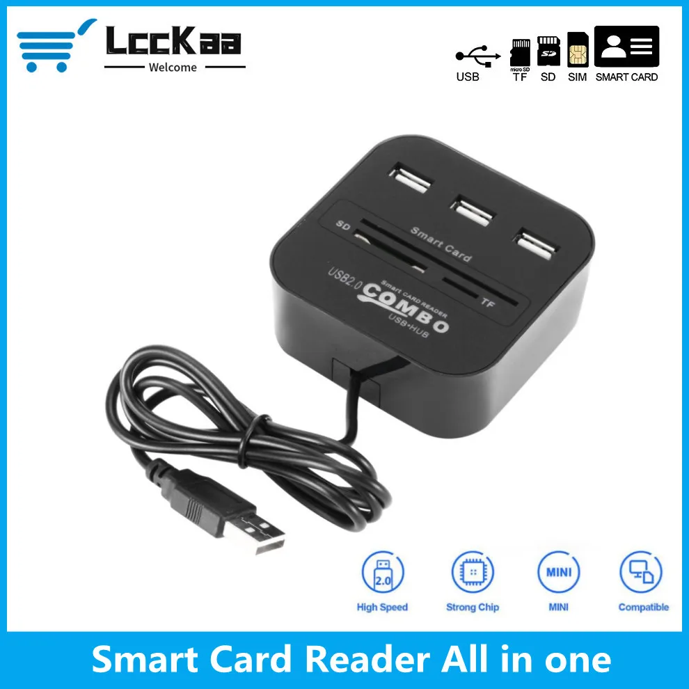 

LccKaa USB SIM Smart Card Reader All in 1 For Bank Card IC/ID EMV SD TF 3USB HUB MMC USB-CCID ISO 7816 CACDNIEATM IC SIMSDTF