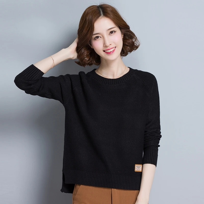 

2021 spring new split and versatile short long sleeve loose and thickened sweater women's Pullover Sweater