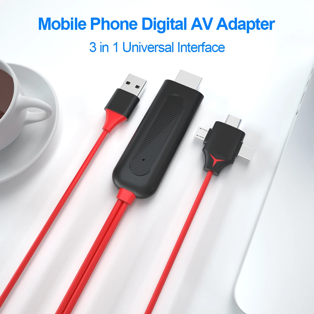 

Адаптер-преобразователь 3-в-1, совместимый с HDMI, USB Type C 8P, кабель для iPhone, Android, ТВ-проектора