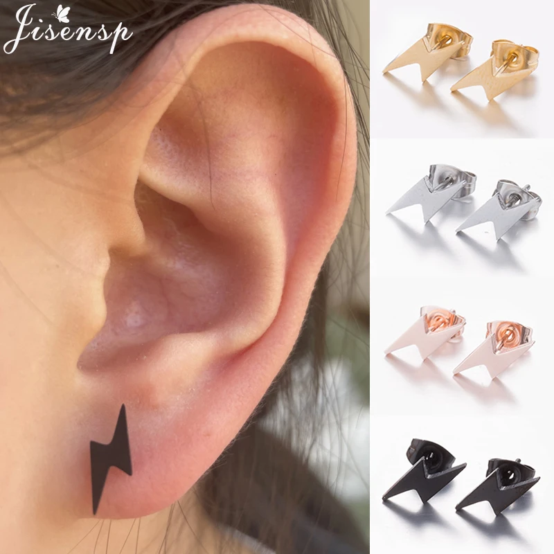 

Punk Minimalist Thunder Earrings Vintage Lightning Bolt Stud Earrings for Women Men Stainless Steel Jewelry Pendientes Hombre