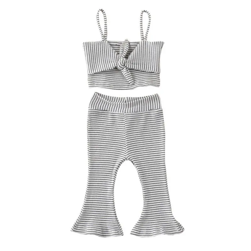 

Fashion Kids Baby Girl Clothes Striped Sleeveless Sling Vest Tops Pants Outfit Summer 1-6Y