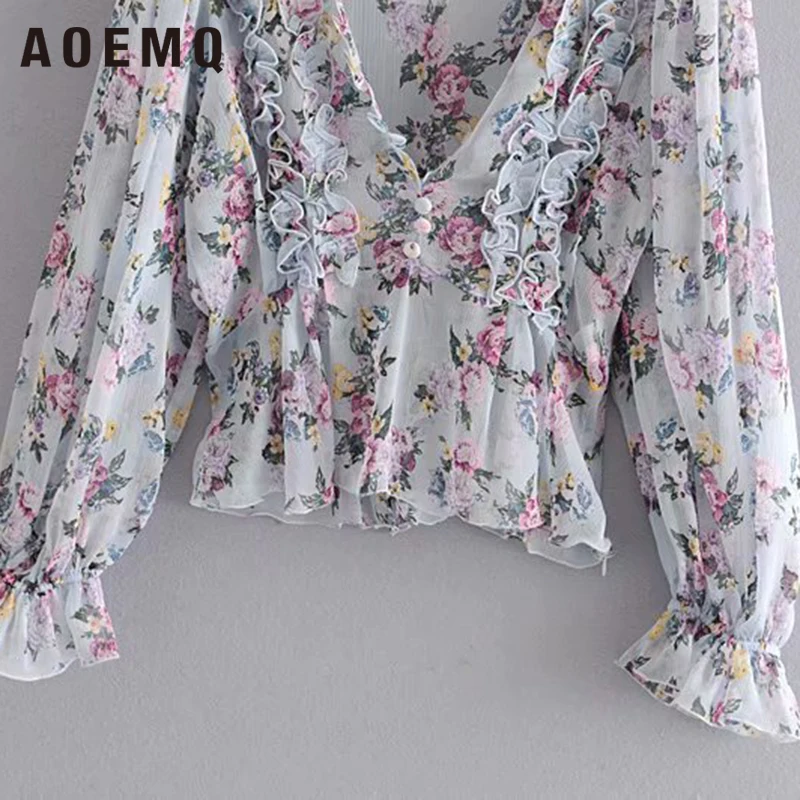Женские топы с принтом AOEMQ Весенняя шифоновая блузка для девочек модная Ретро
