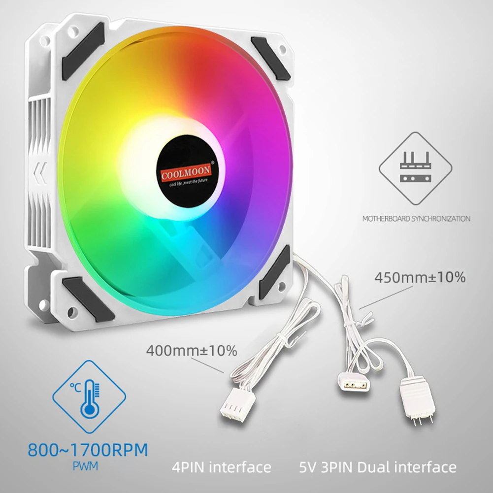 

COOLMOON 120mm PWM ARGB PC Case Fan Quiet 4 Pin Addressable RGB Cooling Fan for CPU Cooler Computer Chassis