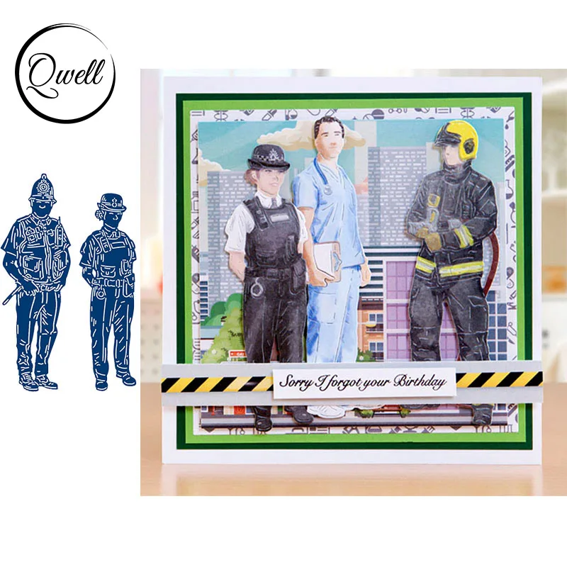 

QWELL People Policemen Metal Cutting Dies for Scrapbooking and Card Making Paper Embossing Craft New 2019 die cuts