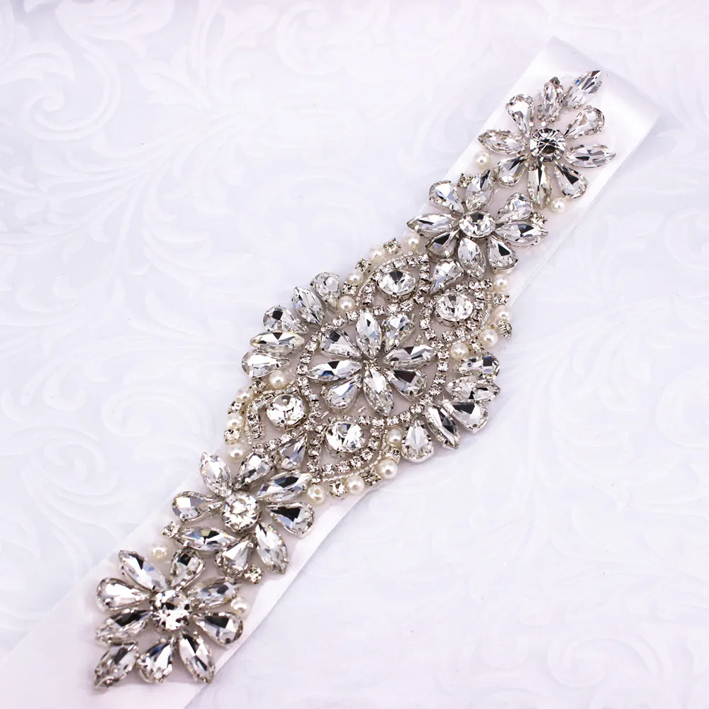 Серебряные стразы пояс для невесты Кристальные жемчужные ленты свадебный