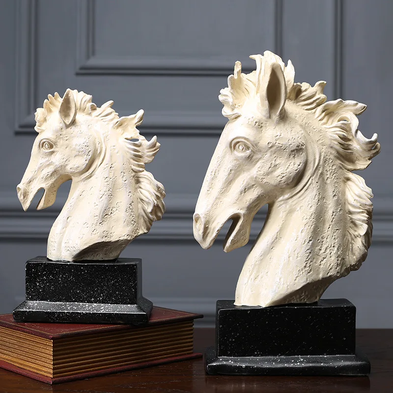 

American General Horse Head Figurine Office Swings Home Living Room Retro Resin Figurines Decoration Salon Decoration JQ
