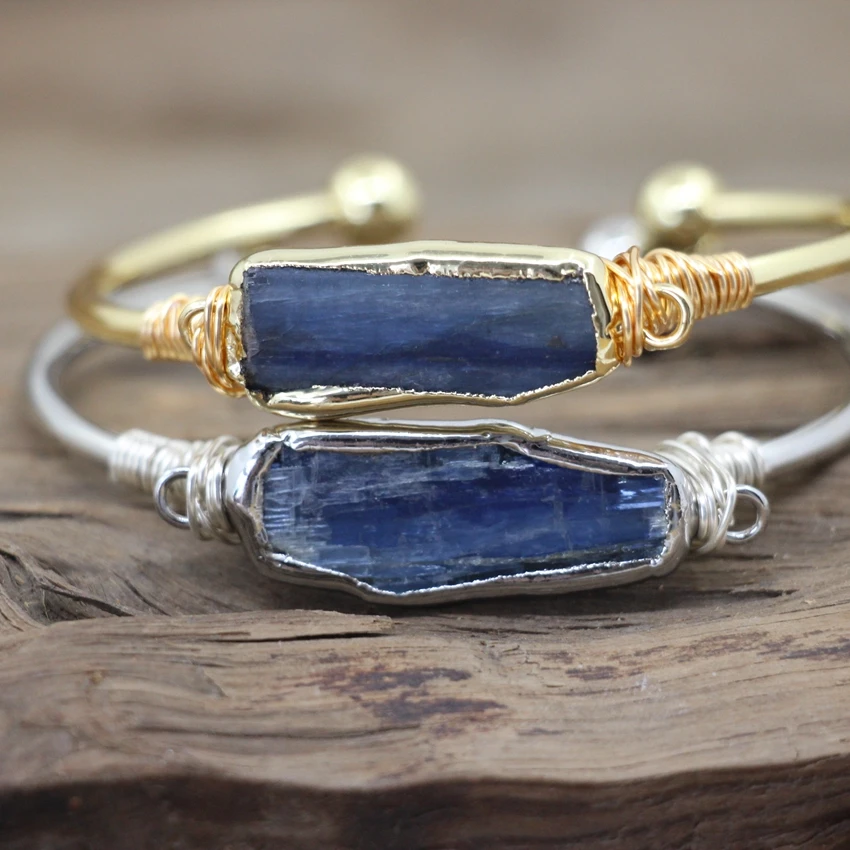 Золотистая/Серебристая латунная проволочная оболочка Натуральный Синий Кианит