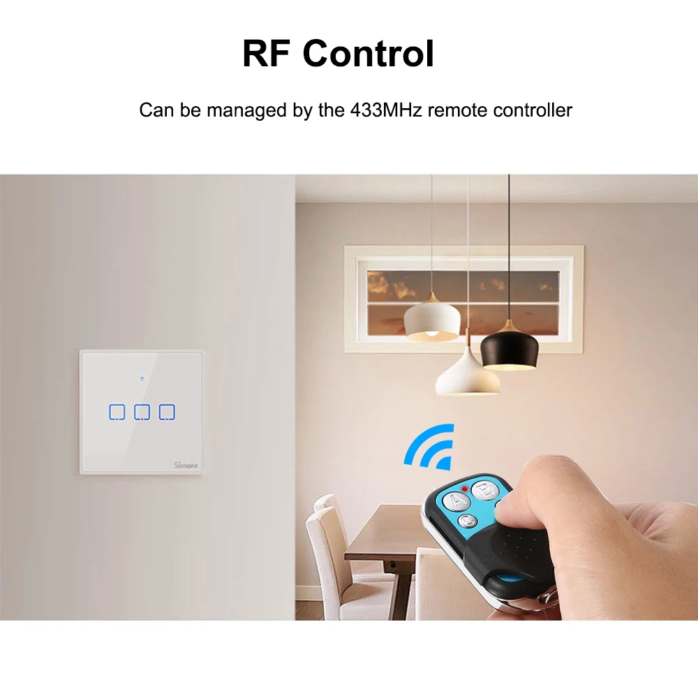 

SONOFF T1 Smart Home WiFi Wall Light Switch 433Mhz EU Wireless Control RF Remote Controller APP Control Work with Google/Alexa