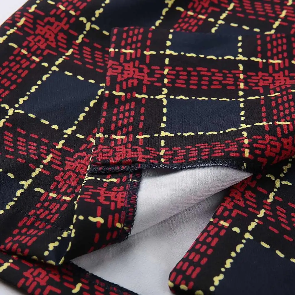 Женское платье длинный рукав отложной воротник пуговицы гусиная лапка в клетку