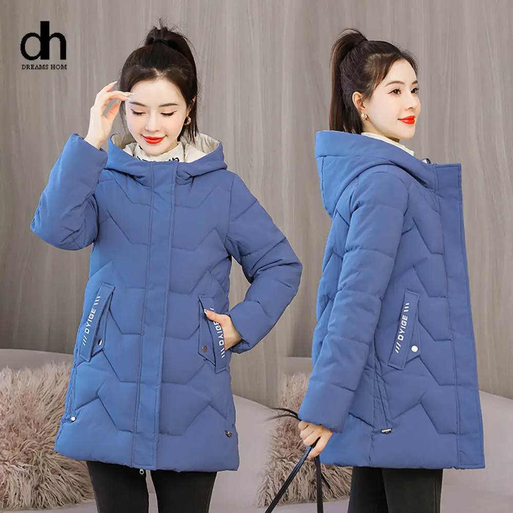 

DH 2021 Winter Women Jacket High Quality Warm Basic Outwear Parkas Women Clothing Long Hooded Cotton Padded Female Coat