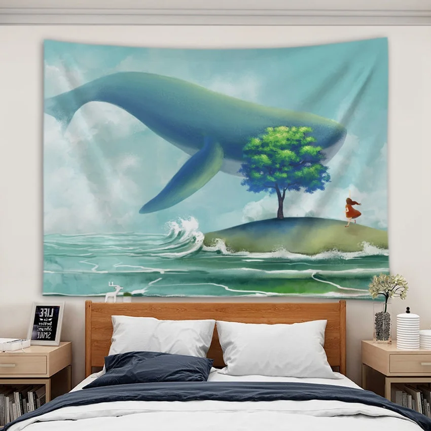 

Great Wave of Kanagawa Tapestry Wall Hanging Whale Wall Carpet Tapestries Wall Cloth Mandala Boho Bedspread