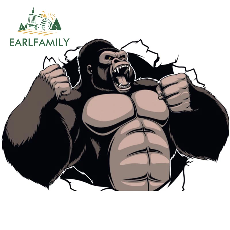 EARLFAMILY 13cm x 8.7cm 3D Angry Gorilla Car Sticker Decal for Luggage Skateboard Motorcycle Laptop Waterproof Wall Stickers