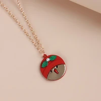1 pcs metal round alloy pendant necklace fashion red riding hood green leaf cartoon charm jewelry gift gold chain womens choker