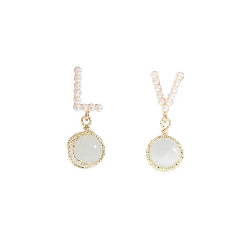 

Badu Elegant and Exquisite Asymmetry Letter Opal Stud Earrings for Woman 2021 New Classic Jewelry Party Girl's Unusual Earrings