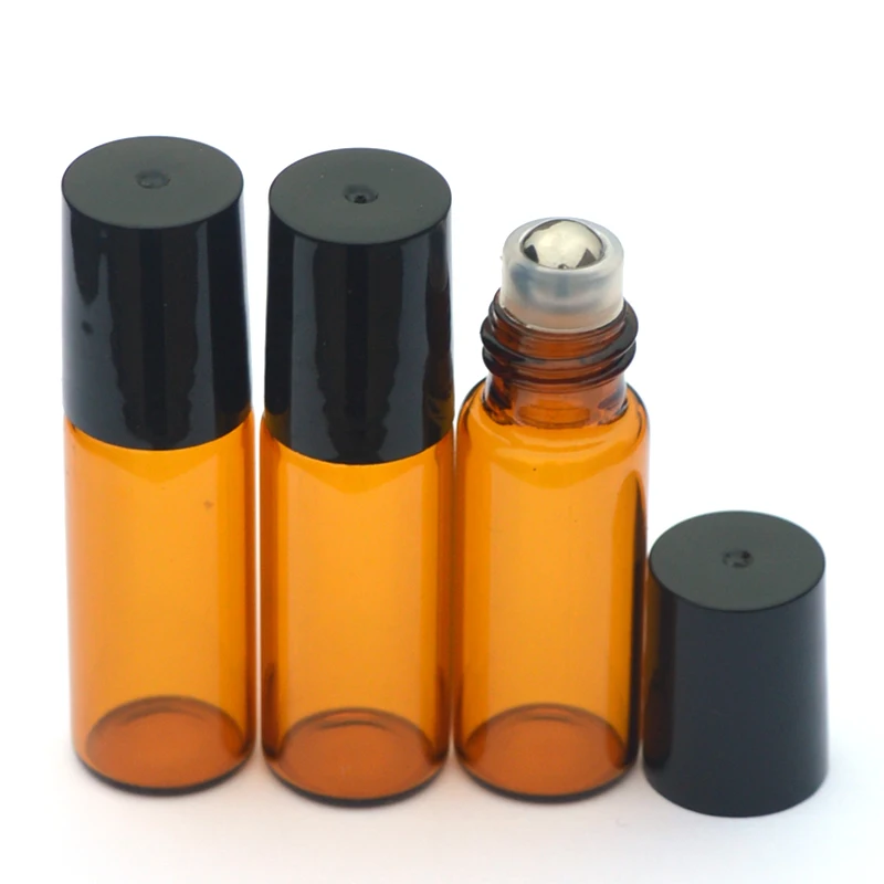 

10pcs 5ml Amber Glass Roller Bottle For Essential Oil Perfume Sample Liquid Jar Refillable Roll On Vial