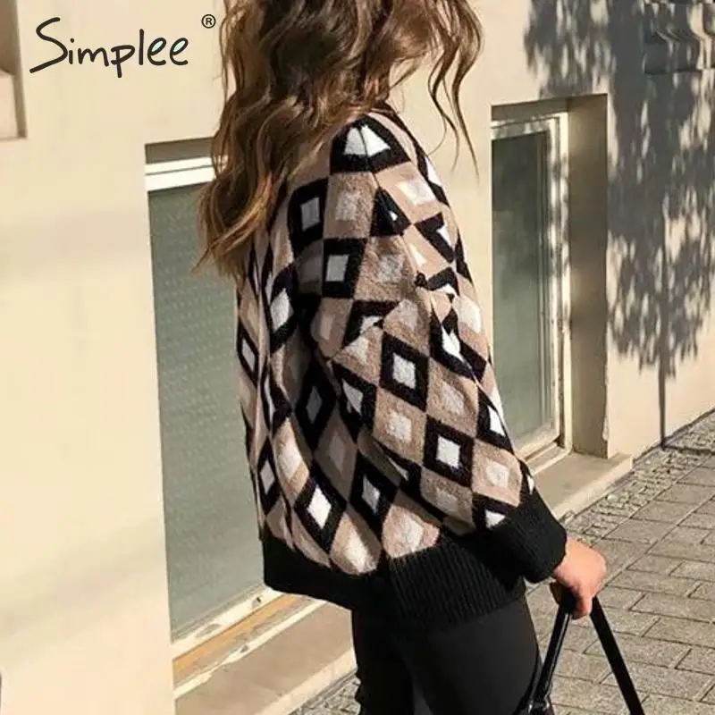 Simplee клетчатый женский свитер с v-образным вырезом пуловер на осень и зиму вязаный