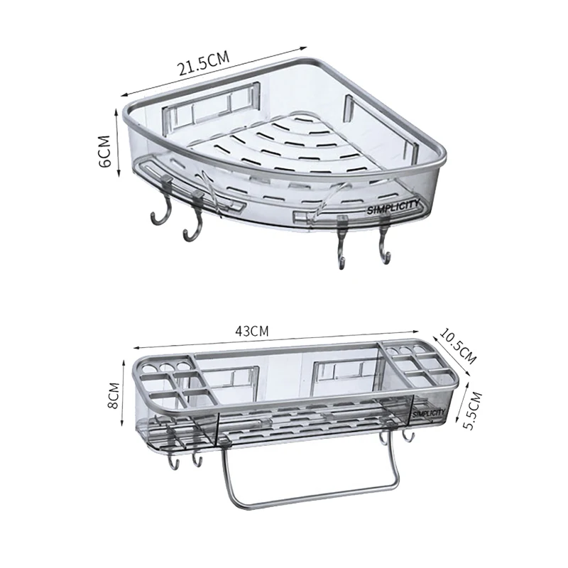 

Wall-Mounted Triangle Storage Rack Bathroom Shelf With Towel Bar Hooks Organizer Wateroroof Punch-free Bathroom Sundries Racks