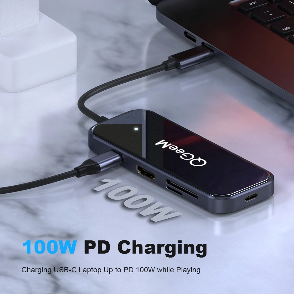 Концентратор QGeeM на 8 портов USB C для Macbook Pro Air USB-концентратор 3 0 адаптер TF SD 5 мм PD Aux