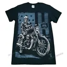 Футболка мужская с рисунком скелета на мотоцикле, тенниска из хлопка с рисунком исторического маршрута 66