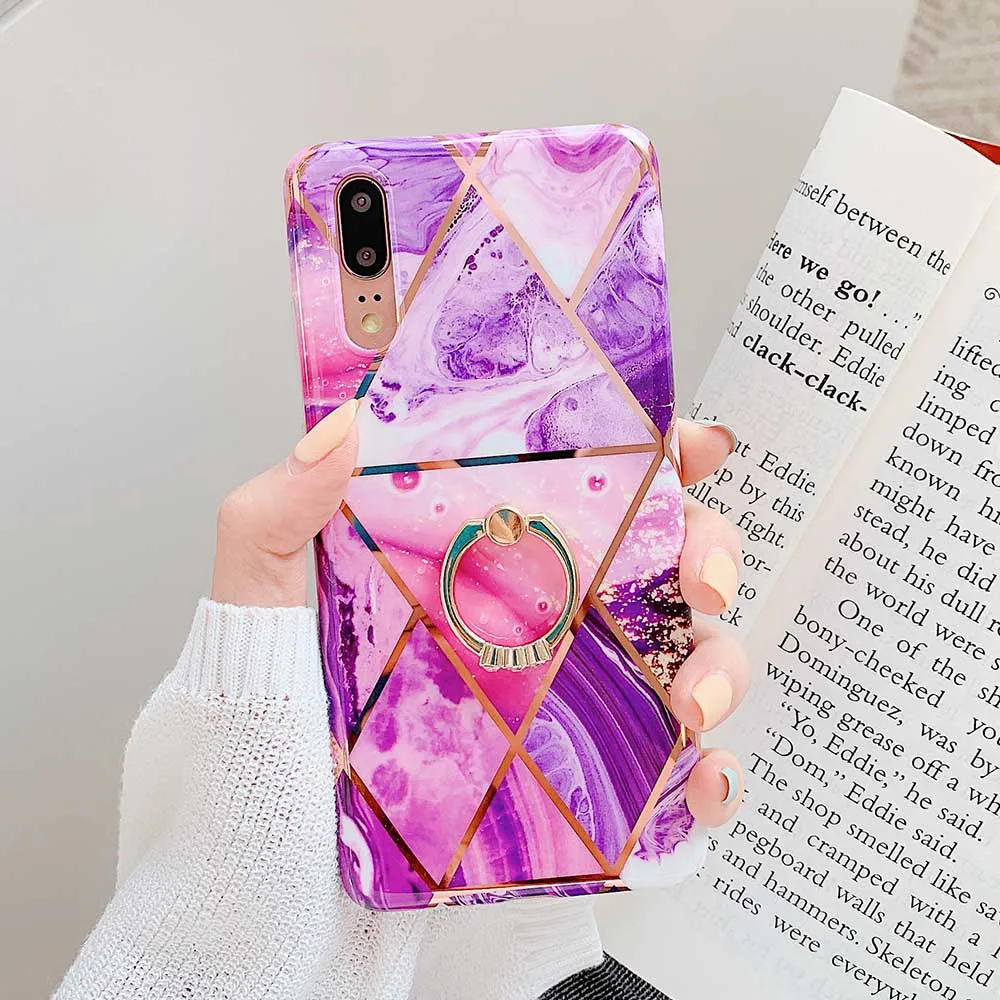 Чехлы LOVECOM для телефонов huawei P30 P20 Pro mate 30 20 Lite геометрический мрамор с кольцом на палец гальванический мягкий IMD задний Чехол