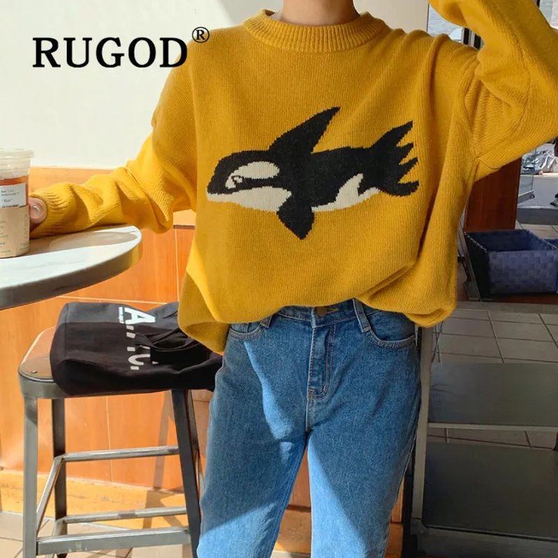 RUGOD корейский шикарный женский свитер с рисунком дельфина пуловеры круглым