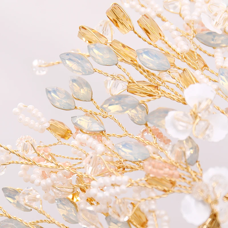 Золотая тиара и корона для королевы принцессы цветок ручной работы Хрустальная