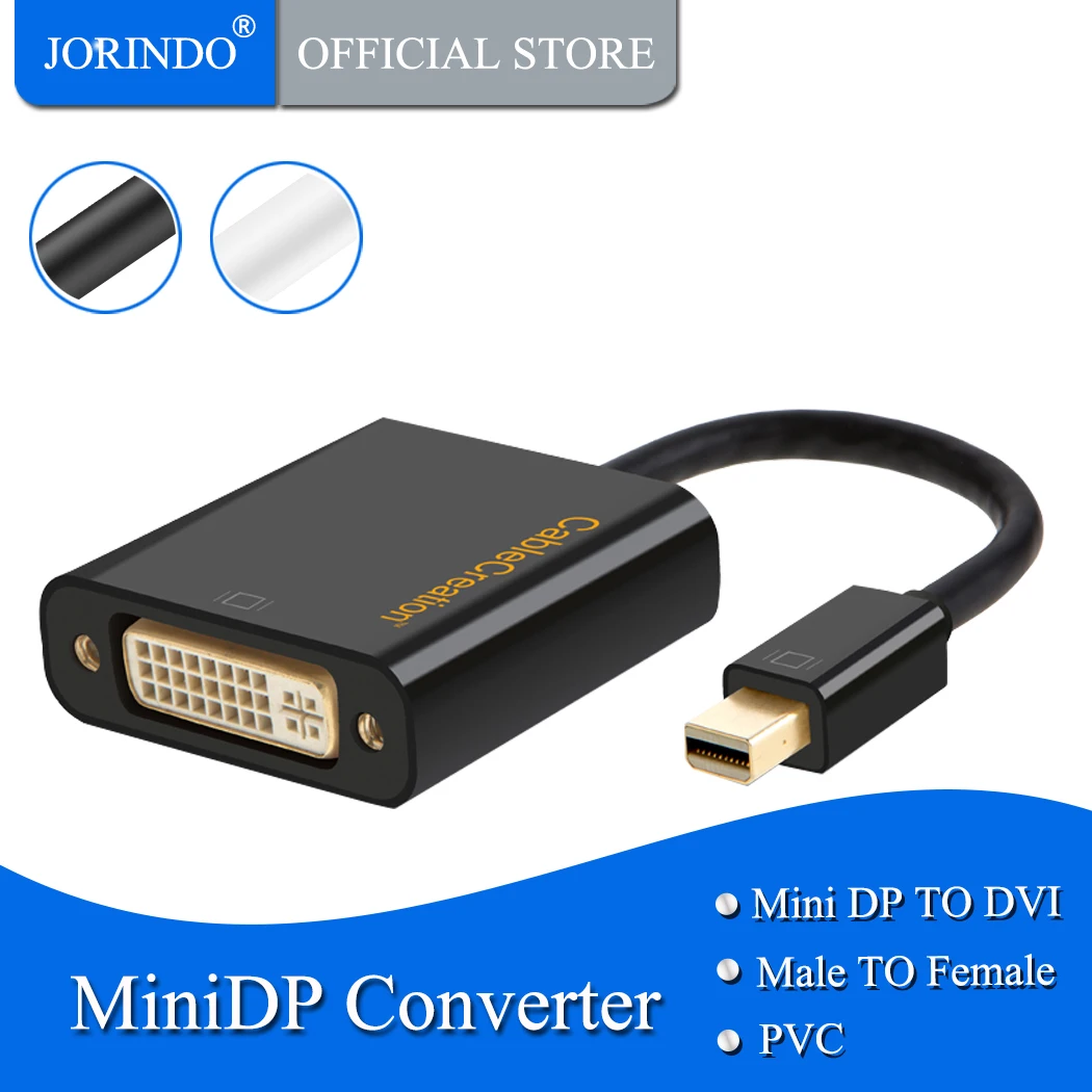 Кабель-адаптер с Mini DP на DVI, jorincmini Displayport (совместим с Thunderbolt2) на DVI для Mac Book, iMac и т. д., черный