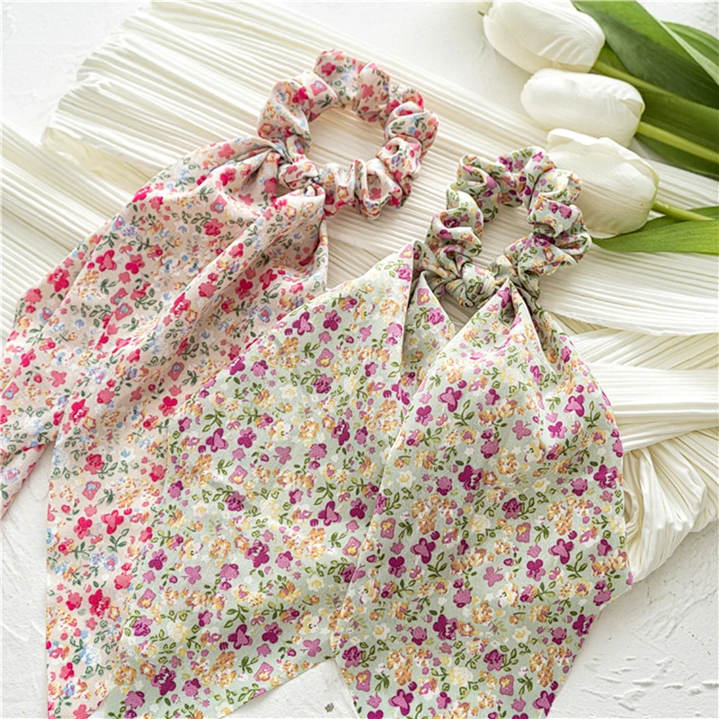 

Fashion Floral Print Girls Hair Scarf Bows Rubber Bands Scrunchie Chiffon Elastic Hair Bands For Women Hair Ties Accessories Hot