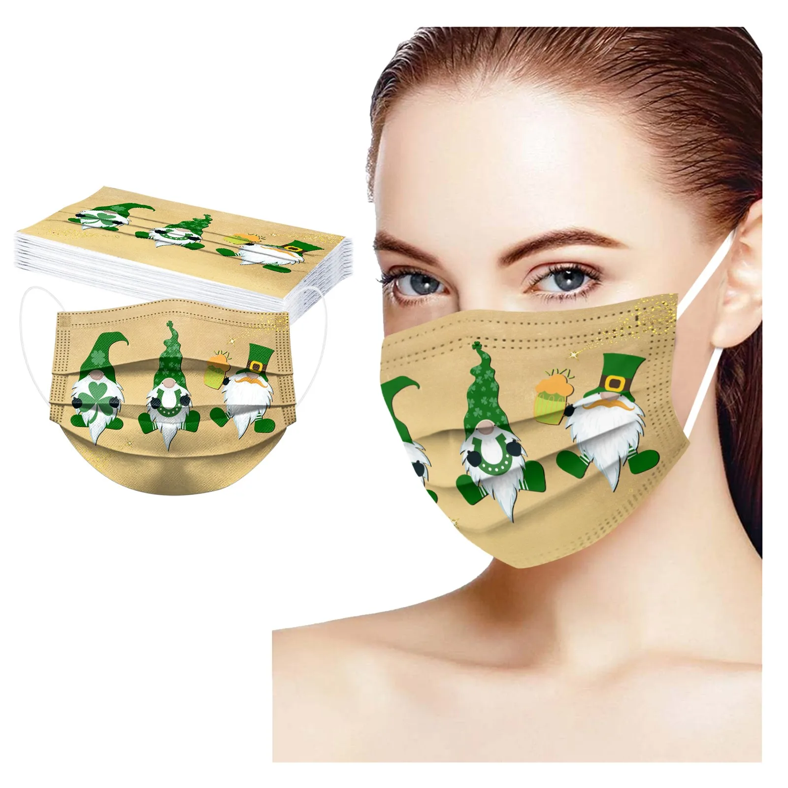 

50PCS Adult St. Patrick's Day Disposable Face Mask Three Layer Protective Breathable Mask 3D Printing Dust Face Mask