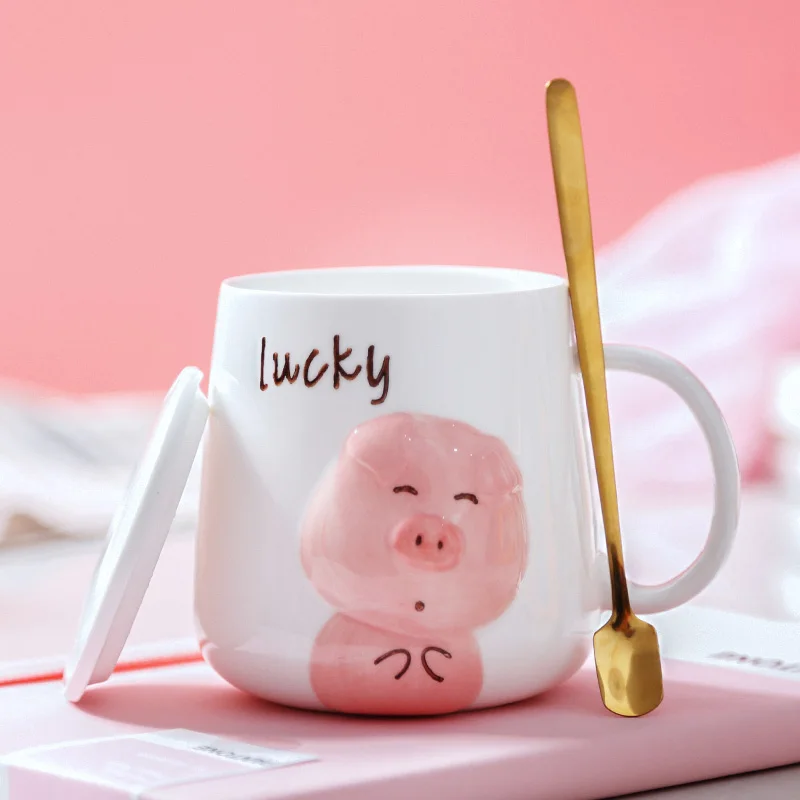 

Reusable Ceramic Mug Cartoon 3d Animal Print Large Cup Cute Lid Personalized Luxury 1 Piece Stirring Mug Interesting KK60MK