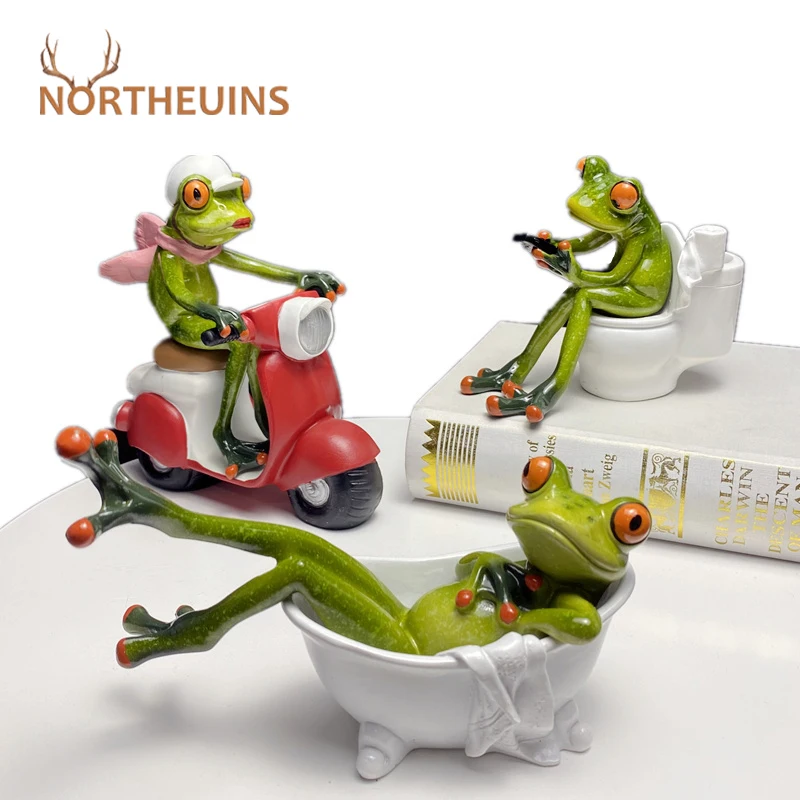 NORTHEUINS смолы Leggy фигурки лягушек Nordic Творческий животных Статуи для Внутренняя
