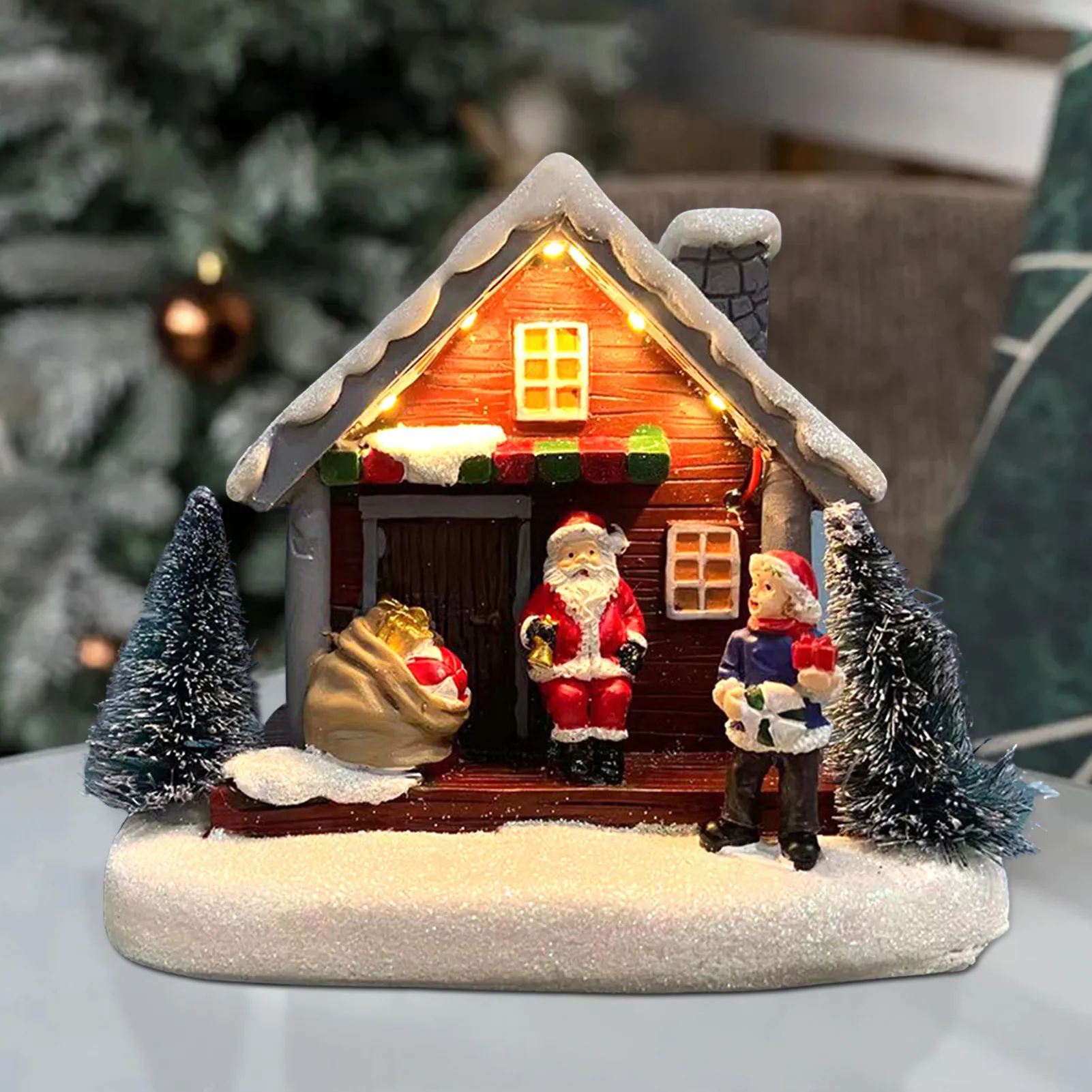 snow houses with colorful flashing led light christmas decoration for home new year kids gift resin christmas scene village free global shipping