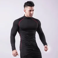 workout clothes mens high neck stretch tights sweats training quick drying t shirt stand up collar running compression shirt
