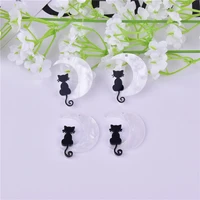 10pcs acrylic animal black cats and white moon charms resin flower pendant diy jewelry earring making