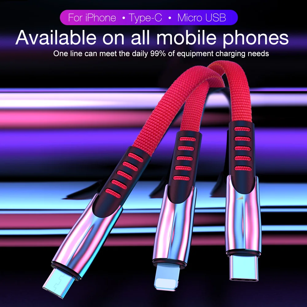3 в 1 USB кабель для iPhone 11 Pro X Max 6 7 8 Plus Samsung S20 S10 Xiaomi mi 10 Note 9 Micro Type C зарядное устройство