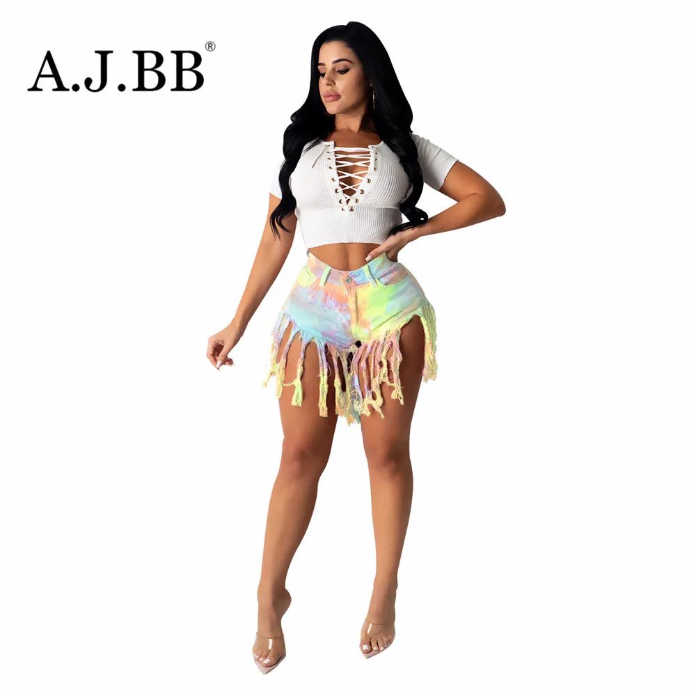 

European and American sexy gradual color printing night club hot pants summer fashion high waist button women's super shorts