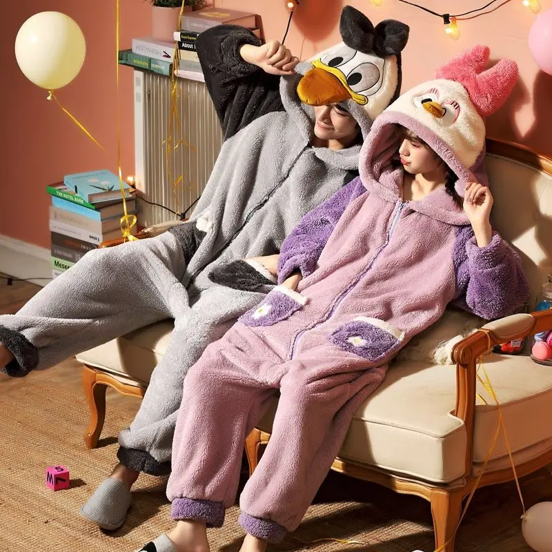 Couple Onesie Women's Autumn and Winter Cute Cartoon Home Wear Pajama Set Women Pajamas Sleepwear Women Pajama Woman Robe Set